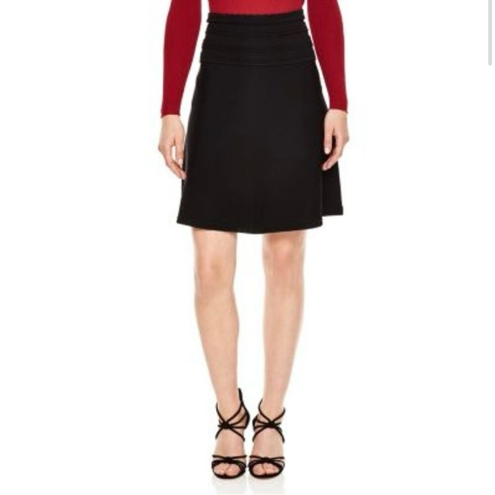 Sandro Scalloped Waist Knee Length Black Knit A-Line Skirt Small US 6